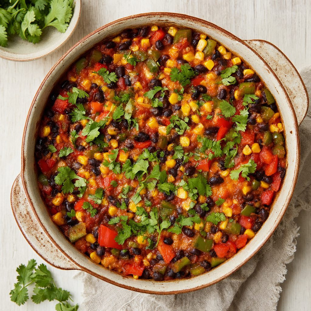 Mexicaanse zwarte-bonenschotel met paprika