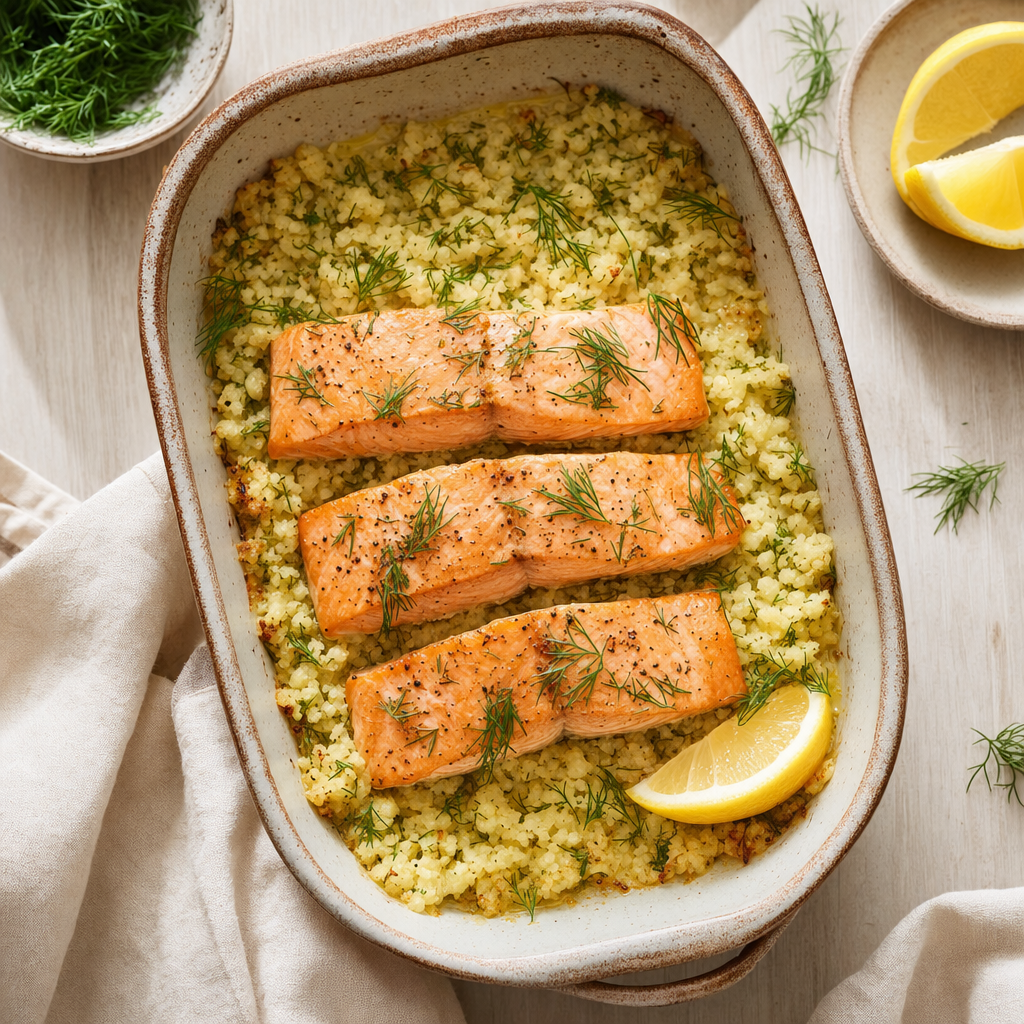 Zalm met bloemkoolrijst en dille
