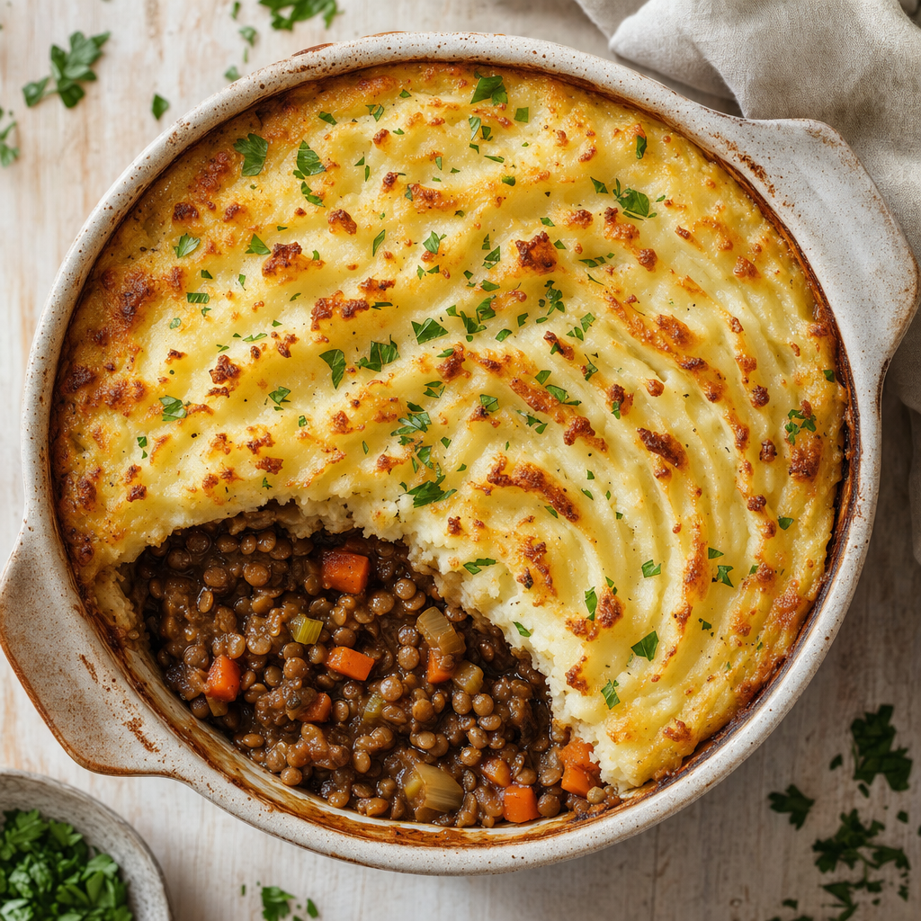 Linzen-shepherd's pie met aardappel-knolselderijpuree