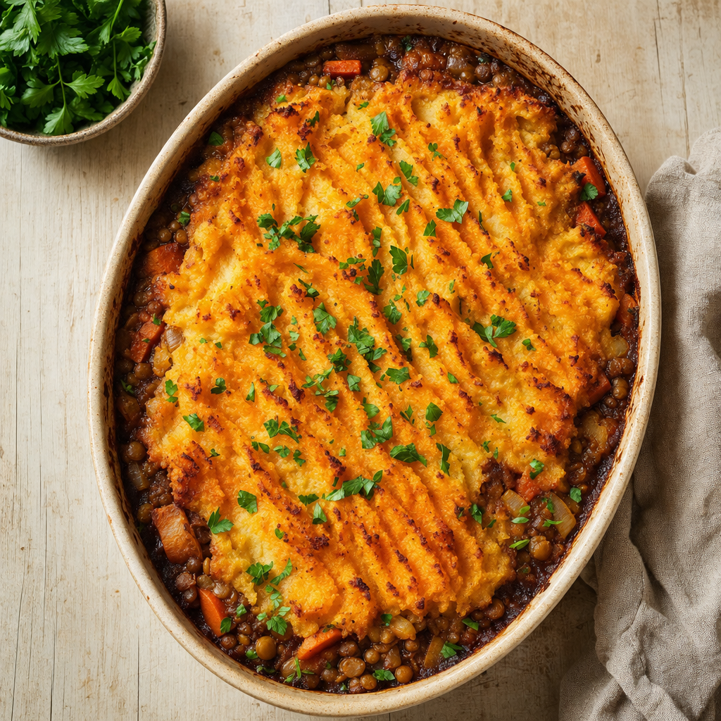 Hollandse Stamppotschotel met linzen en zoete aardappel