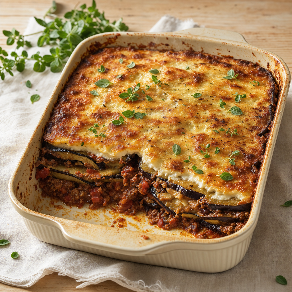 Griekse Aubergineschotel met Lamsgehakt en Kaneel — low-FODMAP ovenschotel