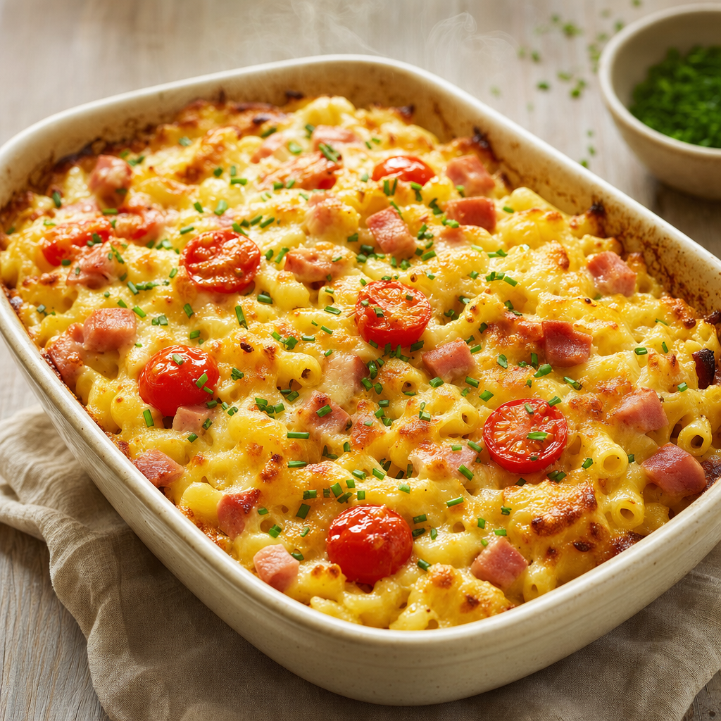 Ouderwetse Macaronischotel met Ham en Kaas — low-FODMAP ovenschotel