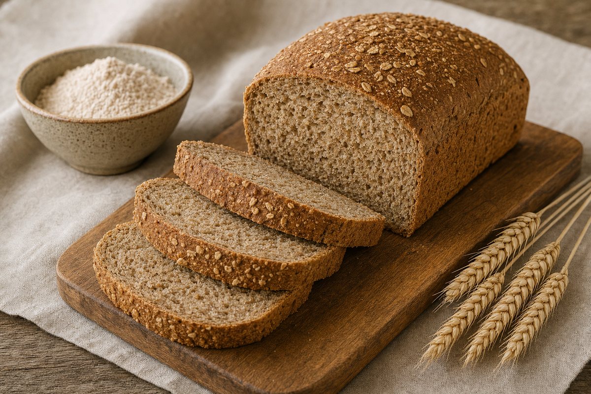Gesneden volkorenbrood op een houten plank