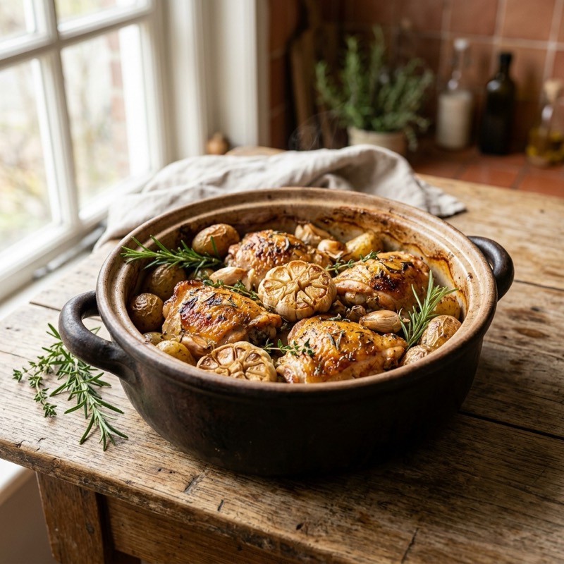 Kip-Knoflook Ovenpot met rozemarijn