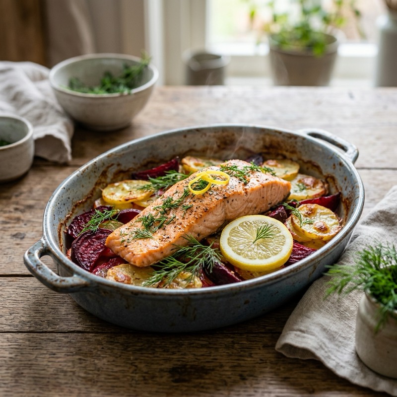 Zalm-Broccoli Ovenschotel met dille en citroen