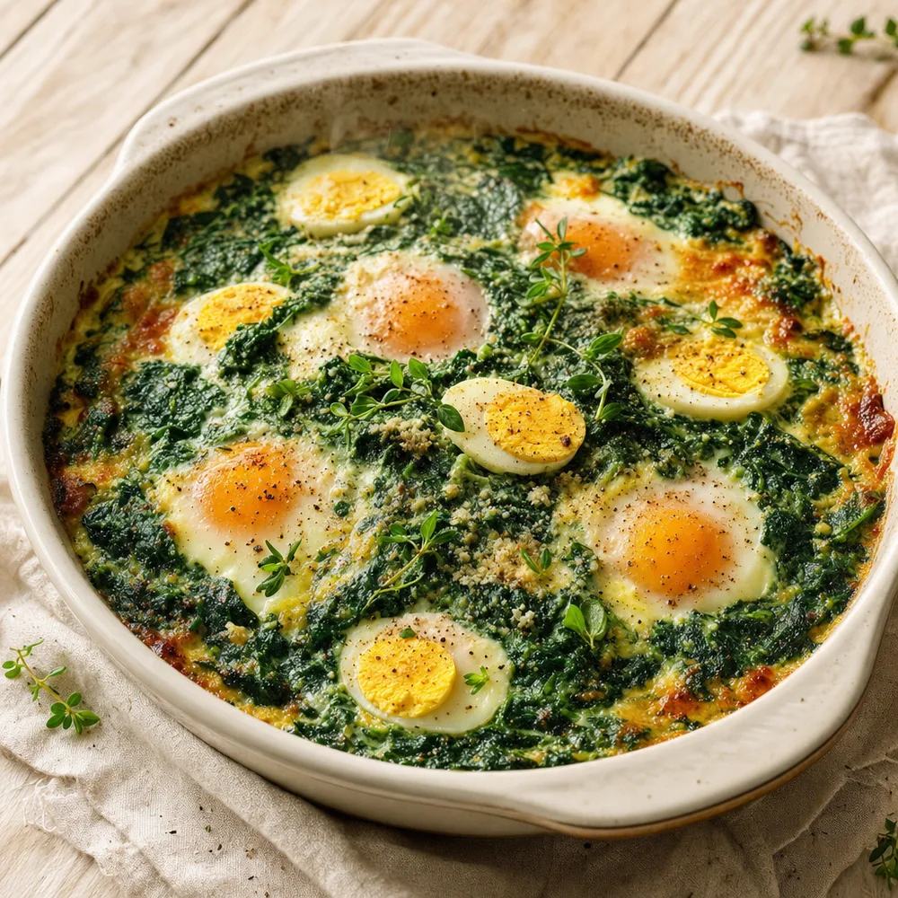 Spinazie-Eierschotel met Nootmuskaat — purinearme ovenschotel